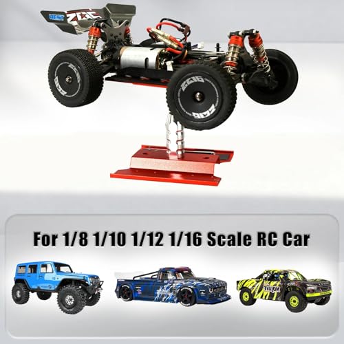 Rc Car Stand with Lit Lower Adjustable & 360'Rotatable, Rc Stand Repair Station with Shock Holder for TraxxasTRX4 Arrma Losi Axial Hsp Hbx Mix Wltoys, Wrenching On 1/8 1/10 1/12 1/14 Rc Rig Red - color: Red