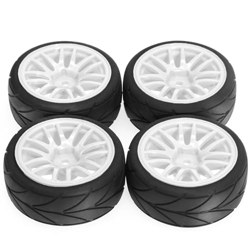 1/10 RC On Road Tires OD 2.56" And Hard Plastic Rally Wheels Rims 12mm Hex for 1:10 Scale Street Racing Touring Drift Car Tamiya TT01 TT02 Traxxas XV02 XV01 TA06 HPI KYOSHO PTG2 4PCS (White) - color: White
