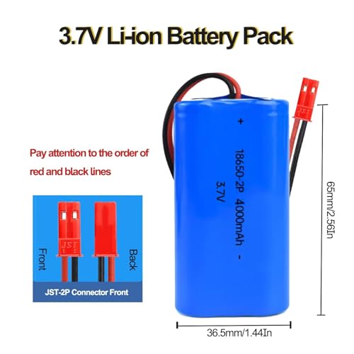 3.7V 4000mAh Li-ion Battery Pack Replacement 18650 Rechargeable Battery Pack with JST-2P USB Charger Cable for RC Airplane DIY, Fishing Lights,Doorbell, etc.