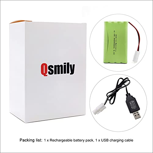 Qsmily® 9.6V Ni-MH Battery Pack, 2000mAh Rechargeable AA Battery with KET 2P Connector and USB Charger Cable, Suitable for RC Monster Truck, Battle Tank, Aircraft Carrier Model