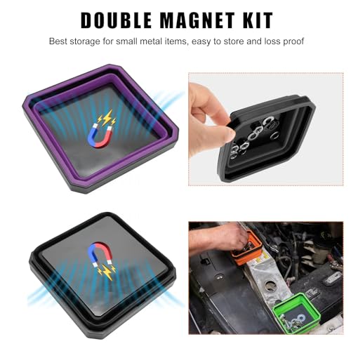 Yourkar Collapsible Magnetic Parts Tray, 4.5 Inch Foldable Magnetic Square Silicone Tray, Tool Tray Set with Double-Sided Magnetic Base for Screw Bolts Nuts Pins, Car Accessories (Black+Purple, 2PCS) - color: Black+Purple, 2PCS