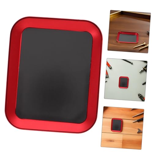 Abaodam Magnetic Rc Screw Tray Aluminum Alloy Screw Storage Plate with Red Metal Bowl for Model Aircraft and Car Parts Repair, 2pcs Set
