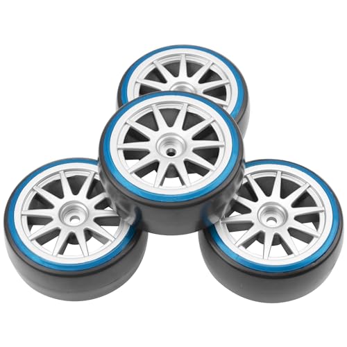 1/10 RC Hard Plastic Drift Tires & Wheel Rims 12mm Hex 10-Spoke Compatible with HSP HPI Tamiya TT01 TT02 Kyosho Traxxas 4-Tec 2.0 Himoto Redcat Racing 1/10 On-Road RC Drift Drifting Car