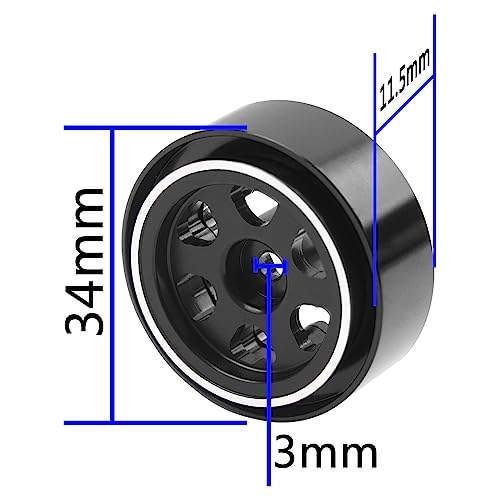 ShareGoo 4Pcs Metal 1.0 Beadlock Wheels Rims 7mm Hex Wheel Hubs 1.0" Wheels Compatible with 1/18 Traxxas TRX4M Axial SCX24 Gladiator Deadbolt Bronco 1/24 RC Crawler (Black) - color: Black
