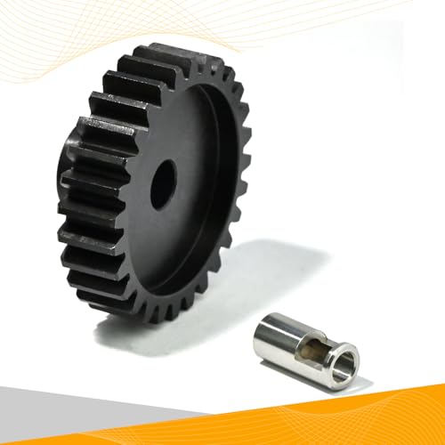 M1.5 28T Pinion Gear 8mm Bore with 8mm to 5mm Shaft Adapter Sleeve, Chromium Steel Motor Gear with Set Screw & Hex Key for Traxxas ARRMA Losi 1/5 1/8 RC Cars - size: 28T
