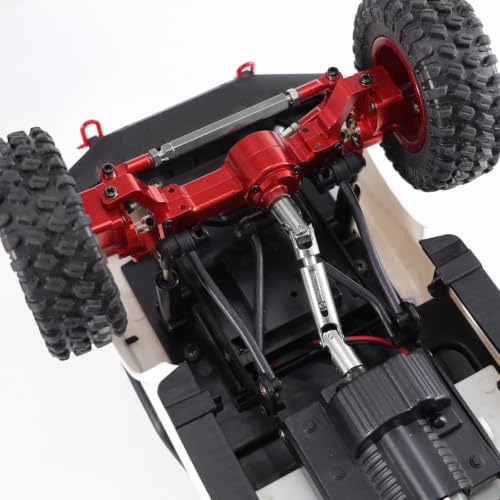 Metal Front & Rear Portal Axle Assembly Set for WPL C14 C24 B14 B24 B16 B36 C64 C64-1 C74 C74-1, Aluminum Axle Housing with Steel Gears, Steering Cups Tie Rods, 5mm RC Upgrade Parts (Red) - color: Red