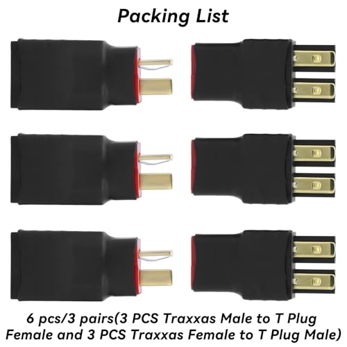 Deans T Plug Connector to Traxxas Battery Adapter Male Female - 6 PCS RC Battery Connector Adapter No Wires for RC Car Lipo NiMH Batteries Connectors Airplane Truck Boat Quadcopter