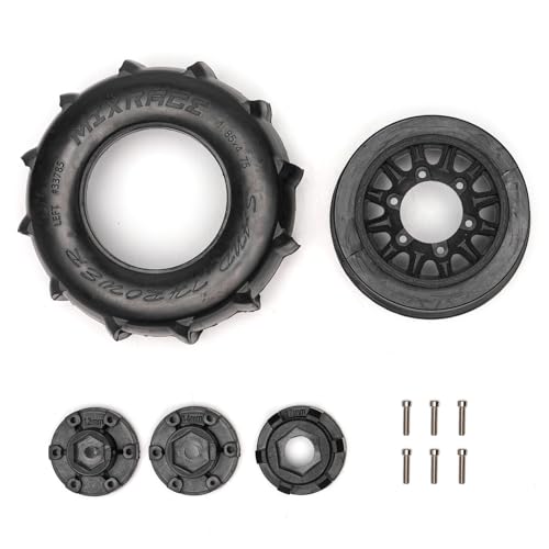 Pre-Glued Sand & Snow Paddle Wheel & Tire Set for 1/10 RC Truck Fits Slash, Arrma Fury/Senton, Tekno SCT410, HSP 94155, 117 x 45.5 mm, 12/14/17 mm Hex, 4 pcs, Black - color: Black