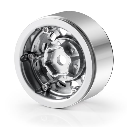 Aluminium 1.55" RC Beadlock Wheel Hub Rims for Axial UTB18 D90 TF2 CC01 AX90069 MST JIMNY 1/10 RC Crawler Trail Truck Car Upgrade Parts (Silver) - color: Silver