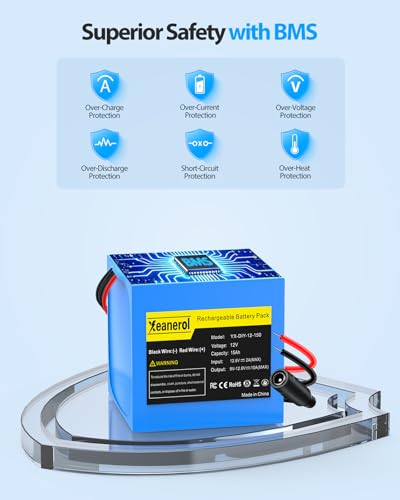12V 15Ah Rechargeable Battery Pack with Charger, Replacement Lithium Battery Compatible with 12 Volt Devices RC Car, LED Light Strip, DIY, Boat, Robot, CCTV Camera