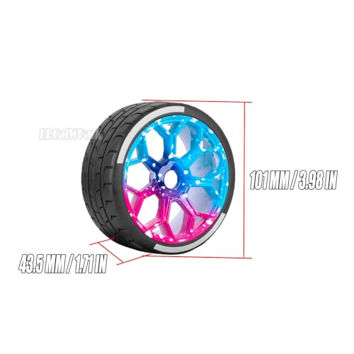 RC Highway Tires Wheel for 1/8 Typhon 6s BLX,1/7 Infraction 6S BLX,Limitless,4PCS RC Drift Tires Rubber RC Highway Wheel,Blue Pink - color: Blue Pink - (Highway Tires)
