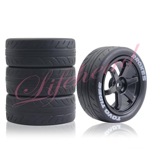 Lifehead 68mm RC On-Road Rally Car Tires and Wheels for 1/10 RC On-Road Touring Drift Car HSP Tamiya XV01 TT01 TT02B HPI Kyosho FAZER MK2 /12mm Hex - color: Black