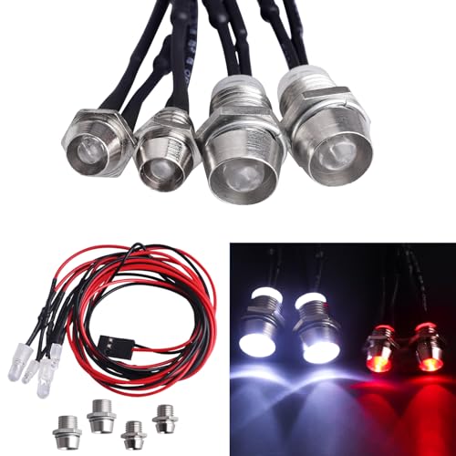4Leds LED Lights Headlights Taillight Kit Accessories Compatible with Traxxas Arrma Axial SCX10 Redcat RC4WD HSP Tamiya RC Car Truck Tank Crawler (2 Red & 2 White)