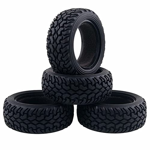75mm Rubber Tires and 6 Spokes Green Plastic Wheel Rims for 1/10 Scale HSP 94123 HPI Kyosho Tamiya RC On Road Car 1:16 Rally Car (Black) - color: C, Black