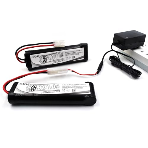 (2-Pack) 8.4V 3000mAh Ni-MH Battery for M16, SR16, AK, MP5 Airsoft | Fits M16A1, Knights SR16, MP5 SD5, MK5A4, G3 SD1, M16VN, CA G3 SG1 and G3 A3; standard Tamiya connector and charger included. - color: (2-Pack) 8.4V 3000mAh TAMIYA