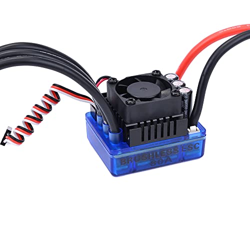 KingVal Replacement 3650 5900KV Brushless Motor Shaft 3.175mm with 80A Brushless ESC and Program Card Combo Compatible with 1/10 RC Car - size: 5900KV
