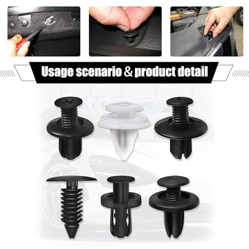100 PCS Car Bumper Retainer Clips, Rivet Clip with Removal Tool, Fasteners Replacements, Push-in Vehicle Parts, Automotive Repair Kit, Universal for Most Cars, Trucks, SUVs (Multicolored)
