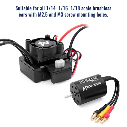 Surpass Hobby M2430 5800KV Motor & 35A ESC for 1/14-1/18 RC Trucks | CNC aluminum Brushless motor with waterproof ESC, multi safety protection - size: 5800KV