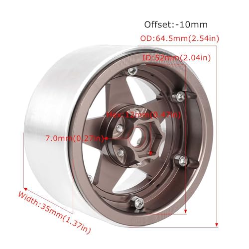 Aluminum 2.2" Beadlock Wheel Offset -10mm Metal Rims for SCX10 RR10 TRX4 VS4-10 Gen8 1/10 RC Crawler Car Upgrade Parts (5-Spoke, Black) - color: 5-spoke, Black