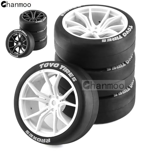 1/10 RC Drift Tires and Plastic Wheels Rims Rally Racing Tyres 12mm Hex for 1:10 Scale On Road Touring Street Car Tamiya Traxxas HPI KYOSHO XV02 XV01 TT01 TT02 PTG2 A959 4PCS (A Black) - color: A Black