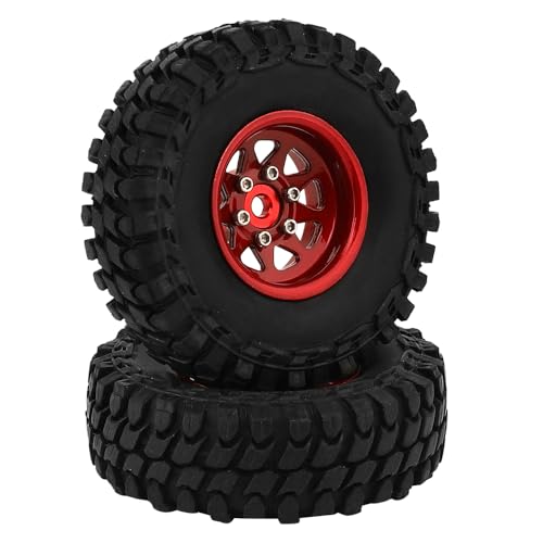 1.0 Beadlock Wheel Soft Tires Set -3.78mm Offset Wheel Rims for 1/18 1/24 RC Crawler Car Axial AX24 SCX24 FMS FCX24 TRX4M (red) - color: Red