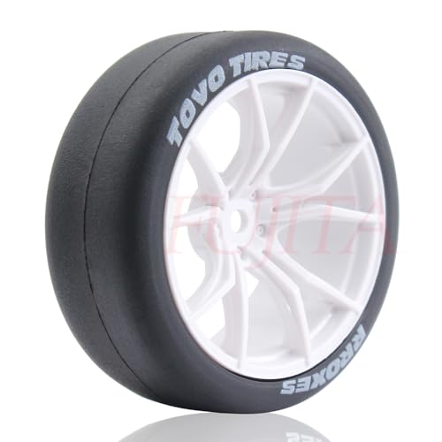 fujita 1/10 RC Drift Tires and Hard Plastic Wheels Rims Rally Racing Tyres for Tamiya XV01 XV02 TT02 PTG HSP RGT Kyosho FAZER MK2 Lc Racing HPI /12mm hex (White) - color: White