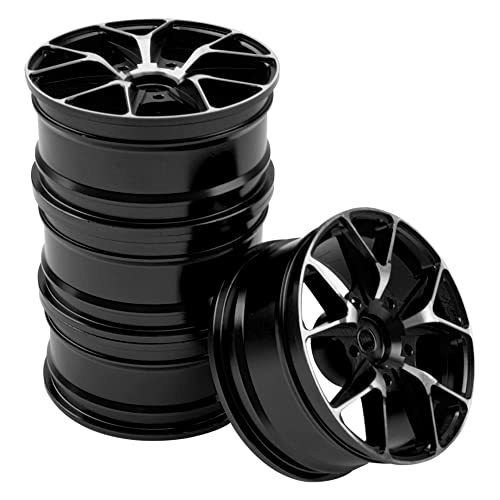 ShareGoo Metal Wheel Rims - 12mm Hex Hubs, 1/10 RC Drift On-Road Racing Touring Wheel Rims, Compatible with HSP, Tamiya, Kyosho, RedCat, Sakura, WLtoys, Universal 1/10 RC Scales (Black) - color: Black