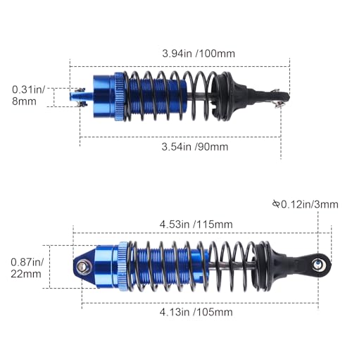 4PCS Aluminum Front & Rear RC Shocks for 1/10 Traxxas Slash 4x4 Compatible with Rustler Stampede Hoss 4WD Replace 5862 (Blue) - color: Navy Blue