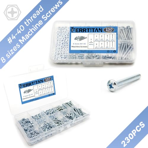 230Pcs #4-40 Phillips Pan Head Machine Screws Assortment Kit,8 Sizes (3/16" to 1") Zinc-Plated Carbon Steel Screws with Hex Nuts for Cabinet, Electrical, Home Appliance, Industrial Repair - size: #4-40 MACHINESCREW-230Pcs