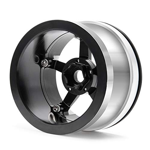 Aluminum Alloy 2.2" Beadlock Wheels/Rims for 1/10th RC Crawler Truck Car Axial Wraith-Pack of 4 (Silver+Black)