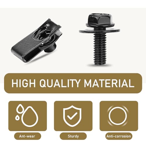 20 PCS Car Bolt + U-clamp Fastening Set, Hood Protector Fender Bumper Radiator Hood Panel Fastening Screw Bolt Extrusion U-Shaped Clip, Universal Body Fixing Replacement for Cars (Black)