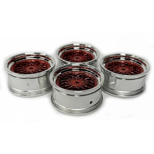 4PCS 65mm RC Rally Car Rubber Tires and Plastic Plating Wheel Rims Set 12mm Hex for 1/10 RC On-Road Rally Drift Racing Car for Tamiya HPI WR8 HSP TT02 WLtoys(Red Silver) - color: Red Silver