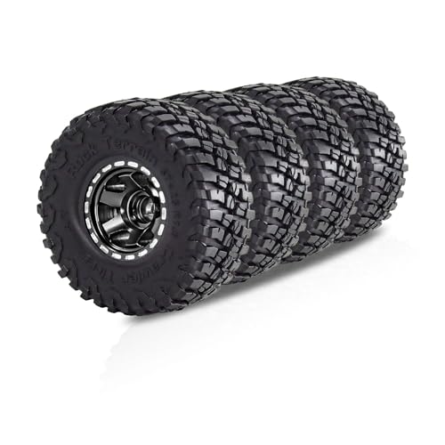 1.0 Beadlock Wheels and Tires Crawler Wheel Set for RC 1/24 Axial SCX24 Gladiator Bronco C10 Deadbolt AX24 FCX24 1/18 TRX4M Upgrade Parts (Style 1)