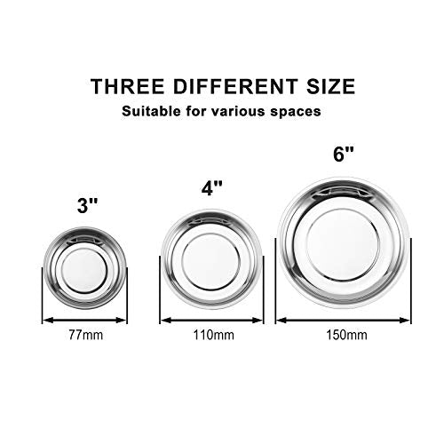 Mayouko 3-Piece Round Magnetic Trays Set, 3" 4" 6", Trays Tool Holder for Screws and Tools - color: 3", 4" & 6" Round Tray Set