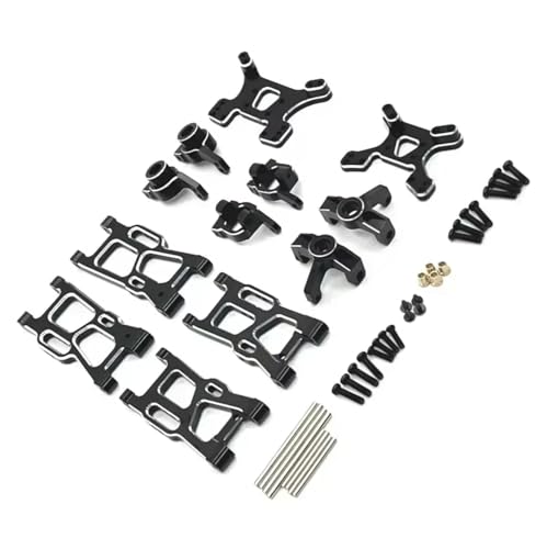 RC Car Accessories Compatible with Wltoys 144001 144010 124007 RC Cars Parts Metal Suspension Arms Steering Cup Hub Carriers Shock Tower Set(Black) - color: Black