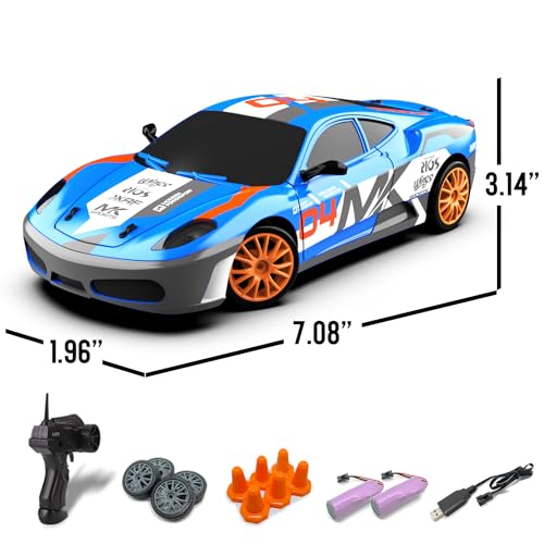 RACENT 1:24 Scale RC Drift Car, 10MPH 4WD Remote Control Car with LED Light, Racing and Drifting Wheels, 2 Rechargeable Batteries, Perfect Toy for Boys, Girls, Kids (Blue) - color: Blue, size: 1:24 Scale