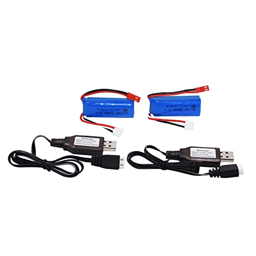 Blomiky 2 Pack 7.4V 450mAh 25C JST Plug Lipo Rechargeable Battery with Charger Cable for WLTOYS 284131 P939 K969 K979 K999 K989 P929 281431 RC Trucks K969 Battery 2