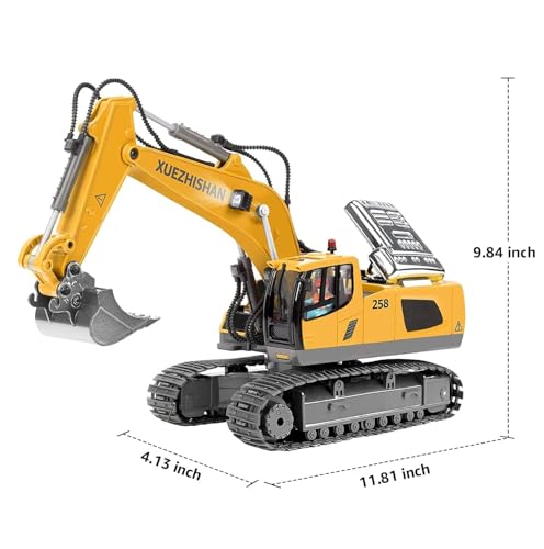 KidsFaves Remote Control Excavator Toys for Boys Turns 680-degree 2 Batteries Metal Shovel Lights/Sounds Construction Toys Birthday Gifts Boy Toys for 3 4 5 6 7 8 Years Old | RC Excavator with 680° Rotating Cab, Full Function Remote Control Construction V