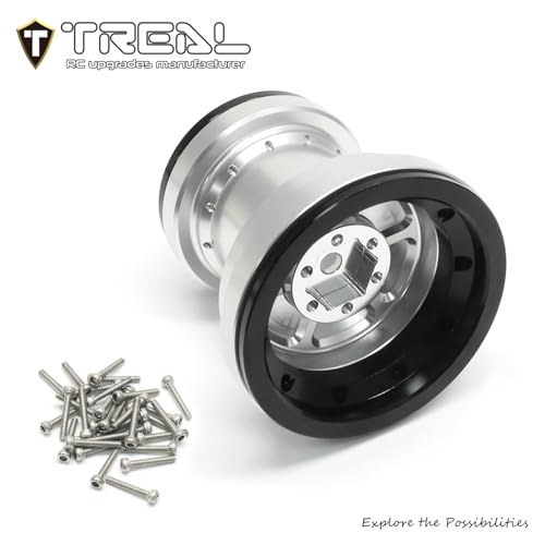 TREAL Aluminum 7075 Beadlock Wheels Set of 4 for 1/18 Mini LMT Monster Truck(Silver-Black) - color: Silver-Black