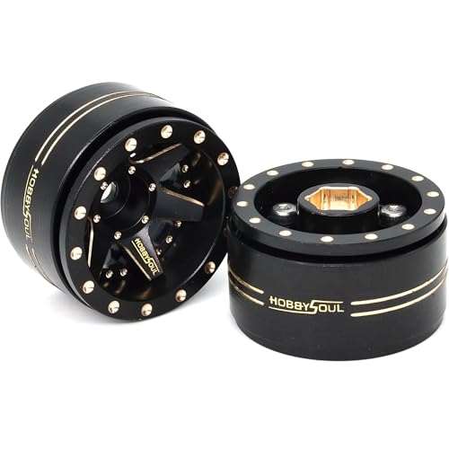 HOBBYSOUL Adjustable Offset Brass 1.0 Beadlock Wheels Rims Negative Offset 1.0 Wheels 38g/Rim for RC 1/18 TRX4M Axial SCX24 90081 & Other 1/24 Micro Crawler, (4-Pack) - color: Black