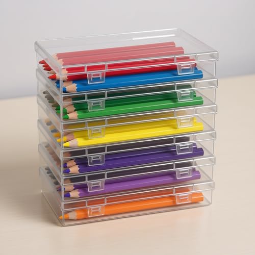 Goodma 6 Pieces Rectangular Empty Mini Clear Plastic Organizer Box | 180 x 110 x 30 mm, Hinged Lids, For Small Items, Craft Projects - size: 180 x 110 x 30 mm