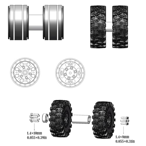 RC 1.0 Beadlock Wheels and Tires for 1/18 1/24 Trx4m SCX24 FMS FCX24 RC Crawler Car,Aluminum 4pcs RC Wheel Rim Soft Rubber Tires,RC Wheels 1.0,Brown - color: Brown (1.0 in Tires)