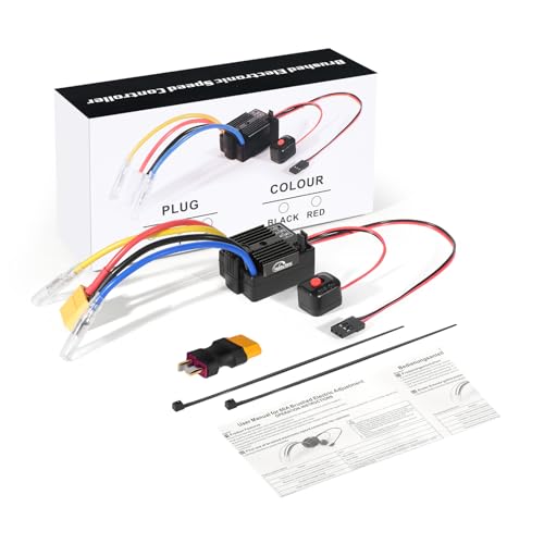 60A Brushed ESC 2-3S Electronic Speed Controller Waterproof ESC for 370 380 540 550 Brushed Motor 1/10 Remote Control Car Truck (Black) - color: Black