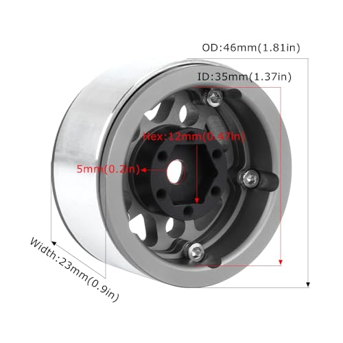 4PCS 1.55 Inch Aluminum Alloy Metal 5Spoke Beadlock Wheel Rim Hubs Replacement Accessory for AX90069 D90 TF2 CC01 Tamiya 1/10 RC Crawler Car Upgrade Parts (Silver) - color: Silver