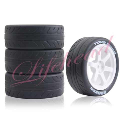 Lifehead 68mm RC On-Road Rally Car Tires and Wheels for 1/10 RC On-Road Touring Drift Car HSP Tamiya XV01 TT01 TT02B HPI Kyosho FAZER MK2 /12mm Hex - color: White