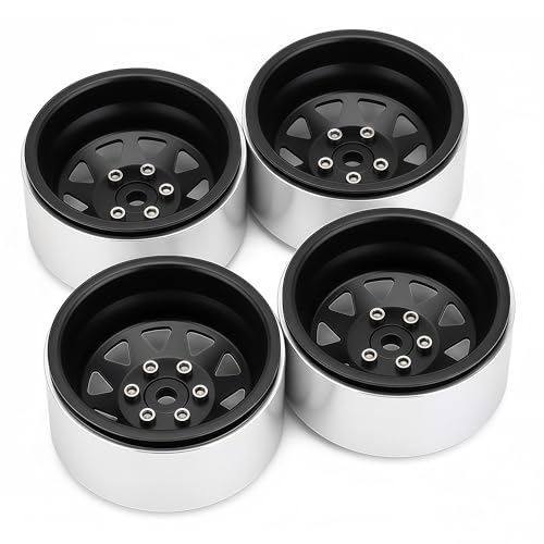 4PCS AMK 1.9 Steel Beadlock Wheels with 12mm Hex & -8.9mm Offset Wheel Rims for 1/10 RC Rock Crawler TRX4 TRX6 SCX10 CAPRA-10 Redcat Gen8 1.9 Wheels Upgrade (Black) - color: Black