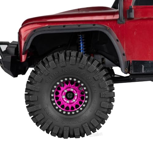 Aluminium RC 1.9" Beadlock Wheels Tires for 1/10 SCX10 90046 AXI03007 TRX4 TRX6 VS4-10 Gen7 Gen8 MST CFX D90 RC Crawler Car,Alloy 1.9 Rims Tires,Pink - color: Pink- (Rc 1.9" Tires)