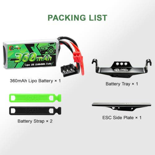 7.4V Lipo Battery 2S 360mAh PH2.0 Plug Rechargeable Lithium Battery with RC Battery Side Plate and ESC Receiver Side Tray for RC Axial SCX30 Upgrade Crawler Car Trucks - color: 1pcs 360mAh, w/ battery & ESC trays