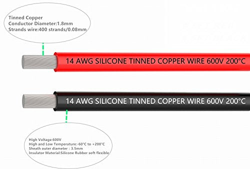 TUOFENG 14 AWG Silicone Wire - Flexible Tinned Copper, Red/Black 66ft - size: 14 AWG 2 colors wire 33ft