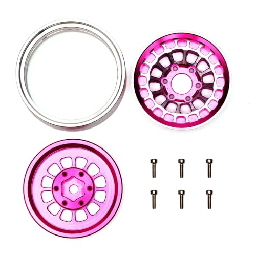 1.3” Aluminum Beadlock Wheels, -4.53mm Offset CNC 7 mm Hex Rims for 1/18 1/24 RC Crawler TRX4M, Axial SCX24 AX24, Redcat Ascent-18, FMS FCX24, 4 pcs, Pink - color: Pink